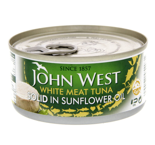جون ويست، لحم تونة أبيض صلب في زيت دوار الشمس، 170 جم