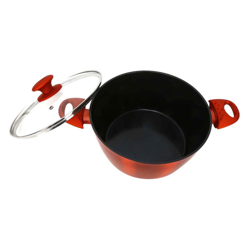 Chefline DZN24 Induction Base Ceramic Natural Coating Dutch Oven, 24 cm, Red