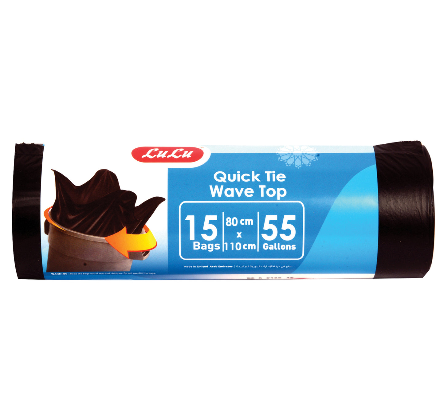 LuLu Quick Tie Wave Top Garbage Bags 55 Gallon 80cm x 110cm 15 pcs