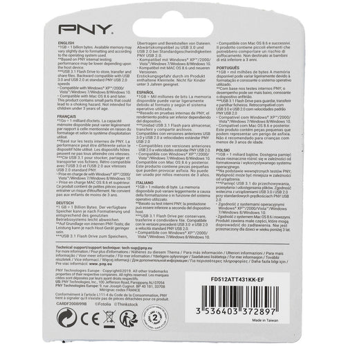 PNY USB 3.1 Flash Drive, 512 GB, ATT431KK