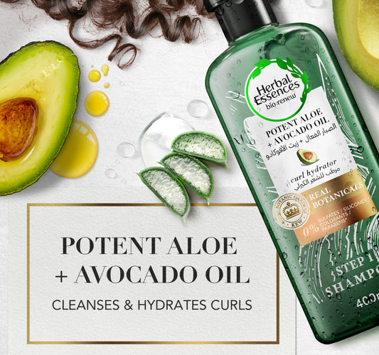 Herbal Essences Sulfate-Free Potent Aloe + Avocado Oil Hair Shampoo For Cleanse and Hydrate Curls 400 ml