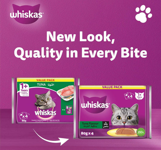 Whiskas Wet Cat Food Tuna for Adult Cats 1+ Years 4 x 80 g