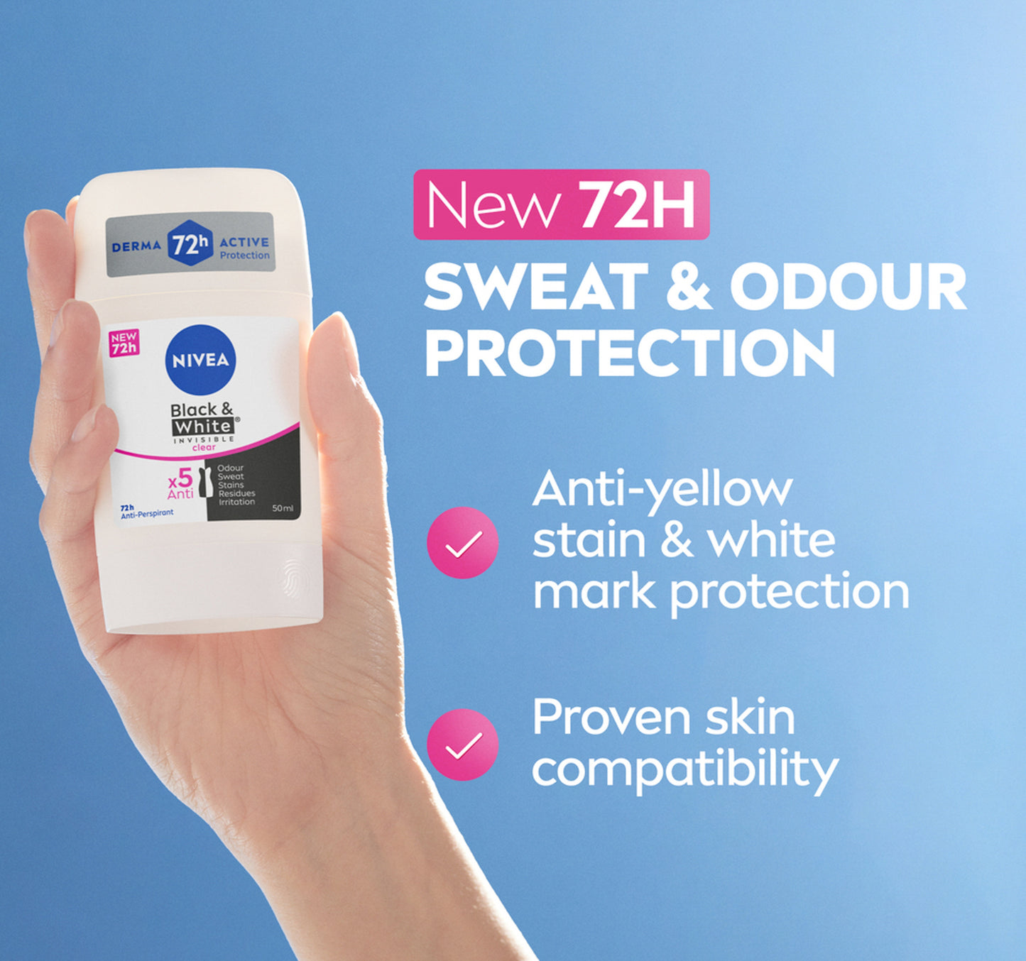 Nivea Black & White Invisible Antiperspirant Deodorant Stick for Women Clear 72H Active Protection 50 ml