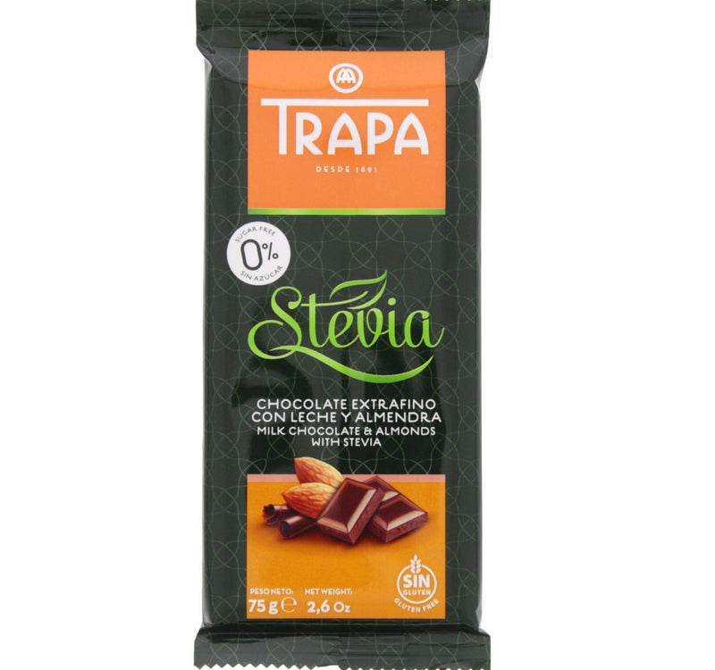 Trapa Stevia Milk & Almond Chocolate Bar 75 Gm