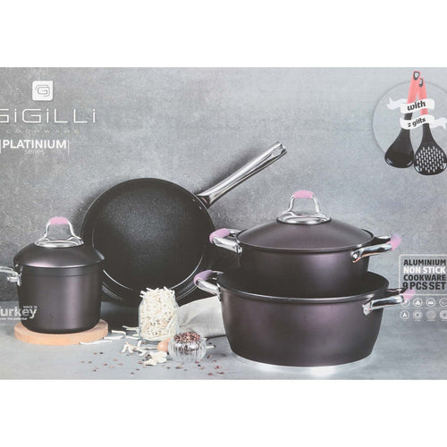 Gigillli Granite Cookware Set, 9 pcs, Black, 1112
