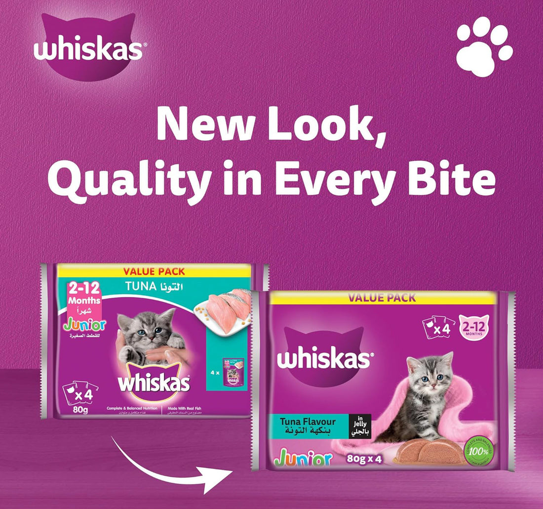 Whiskas Junior Tuna Wet Kitten Food Pouch for Kittens from 2 to 12 months 4 x 80 g