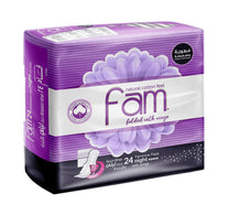 Fam Natural Cotton Feel Feminine Night Pads With Wings 24 pcs