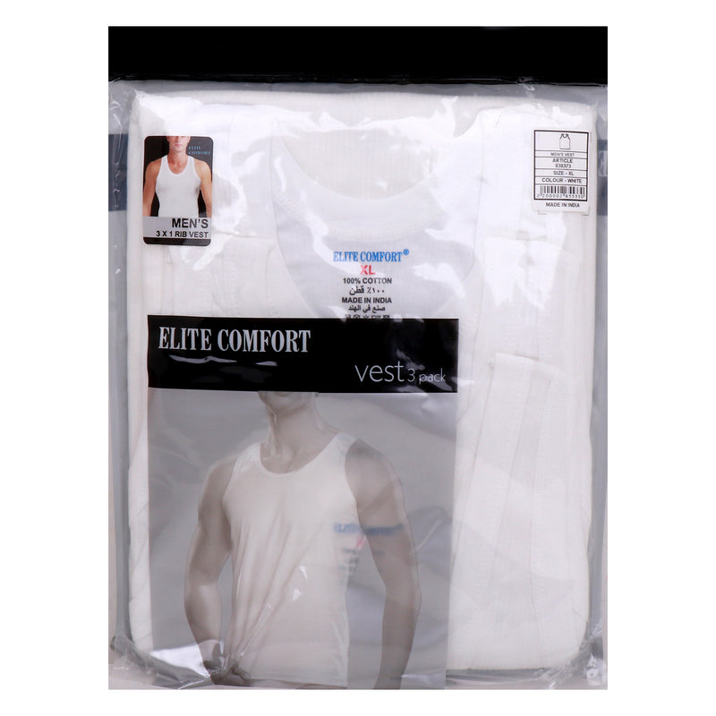 Elite Comfort Cotton Men's Rib Vest, XL, 3 pcs, White, ELXRVW