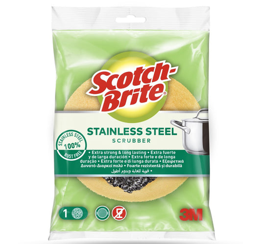 سكوتش برايت حلزوني من الفولاذ المقاوم للصدأ + إسفنجة، قطعة واحدة