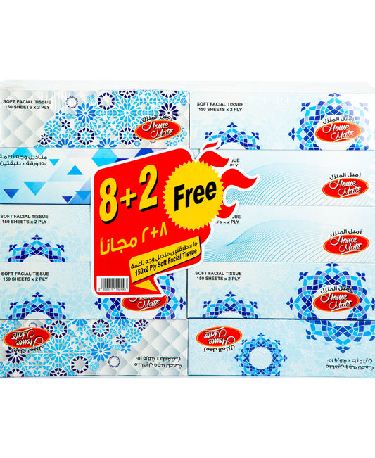 Home Mate Soft Facial Tissue 2ply 150 Sheets 8+2