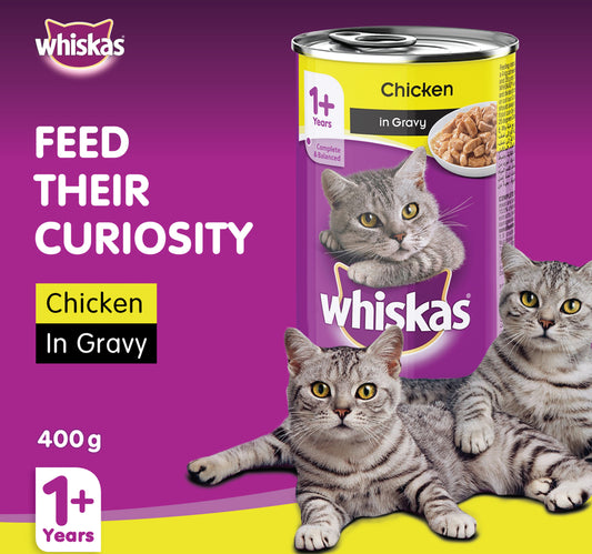 Whiskas Chicken in Gravy Can Wet Cat Food for 1+ Years Adult Cats 400 g