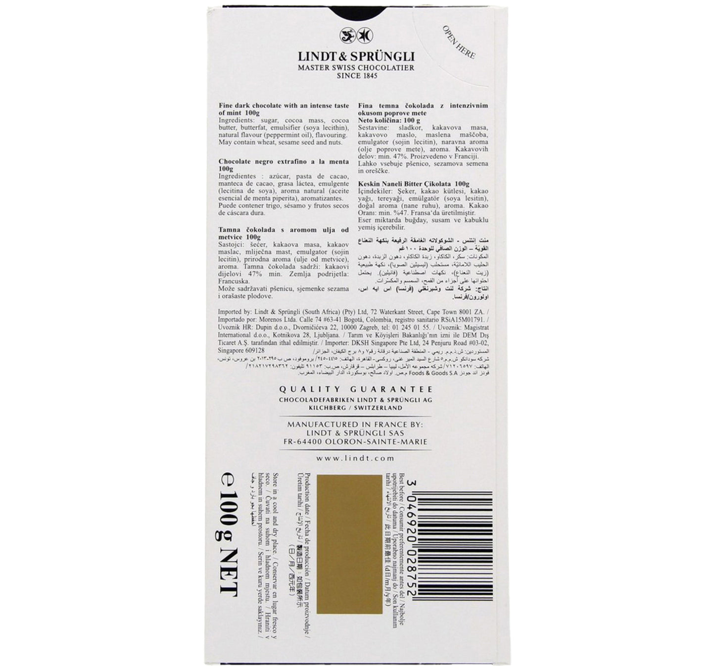 Lindt Excellence Mint Intense Dark 100 g