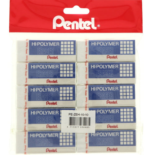 Pentel Hi-Polymer Eraser 10Pc PEZEH10