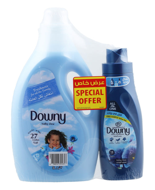 Downy Fabric Softener Dilute Valley Dew 3 Litres + Fabric Conditioner Valley Dew 700 ml