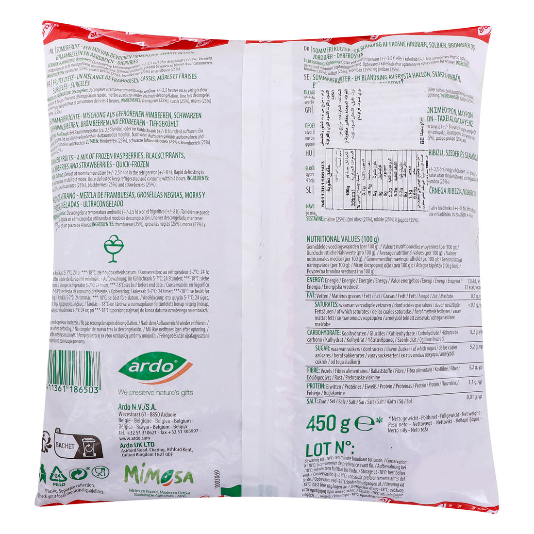 Ardo Frozen Summer Fruits 450 g