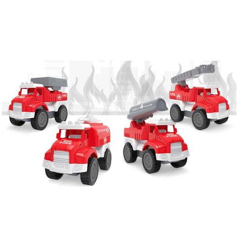 شاحنة إطفاء Skid Fusion Pull-Back، عبوة من 4 قطع TZ558 متنوعة