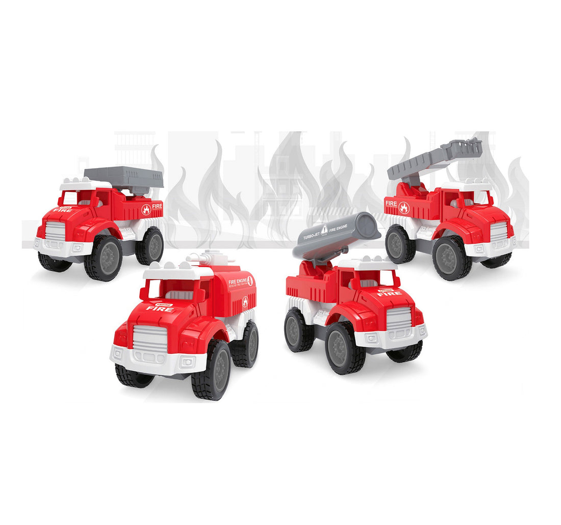Skid Fusion Pull-Back Fire Truck 4Pes Pack TZ558 Assorted