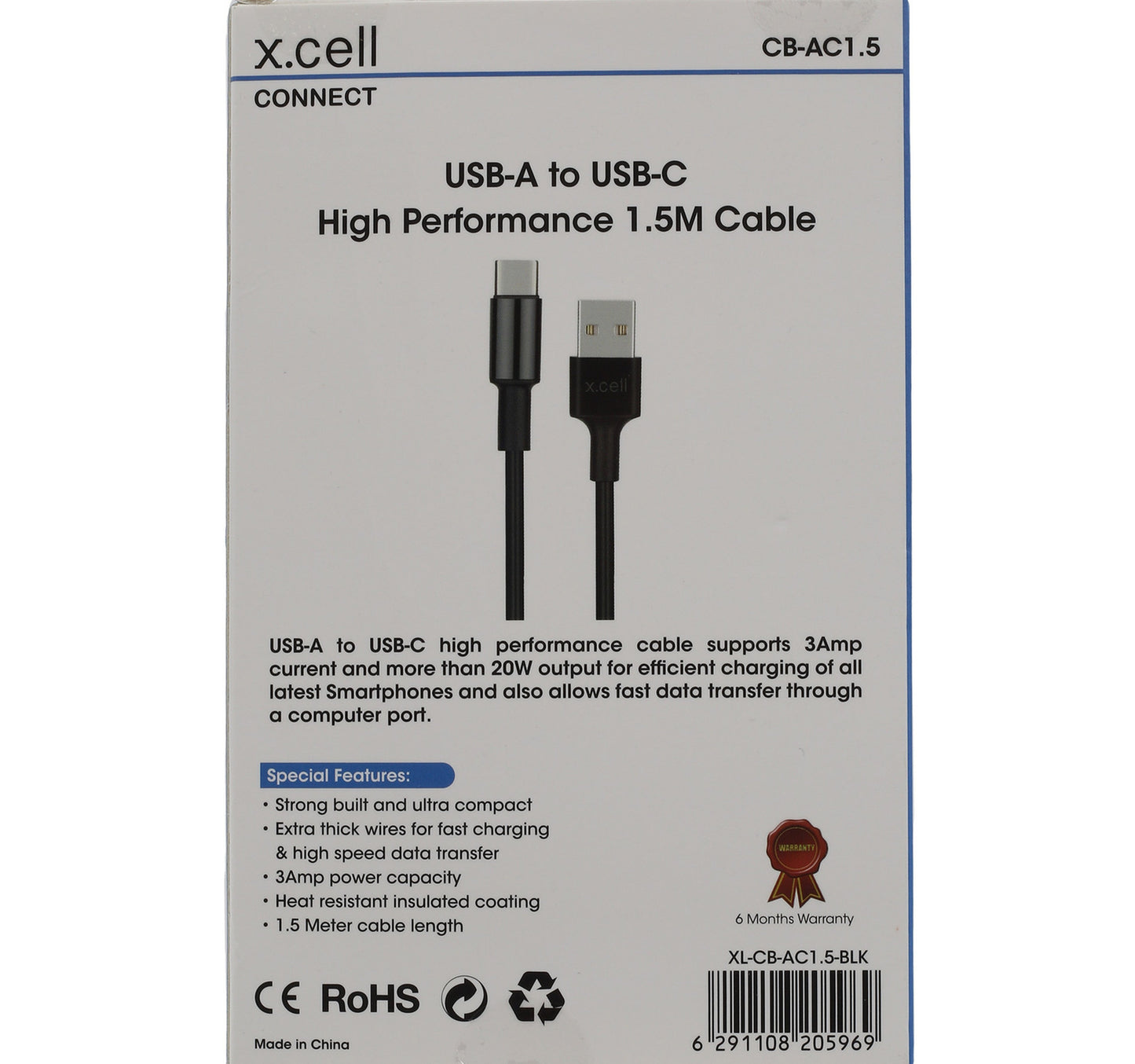 X.Cell Type C-USB Cable CB-AC1.5 Black