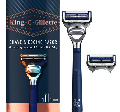 King C. Gillette Men's 5 Blade Shave and Edging Razor with Built In Single Blade Precision Trimmer and Premium Handle 1Up