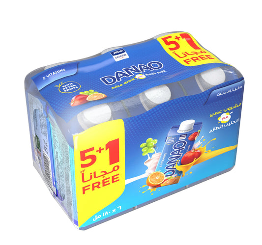 Danao No Added Sugar 5 Vitamins Juice Drink with Milk 180 ml 5+1
