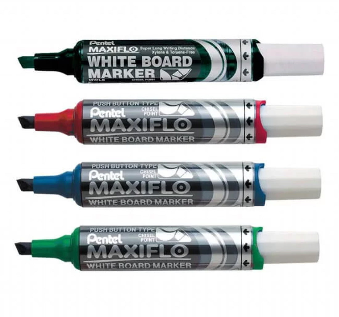 Pentel Maxiflo Medium Chisel Tip Liquid Ink Dry Wipe Marker, 8 Pcs, MWL608
