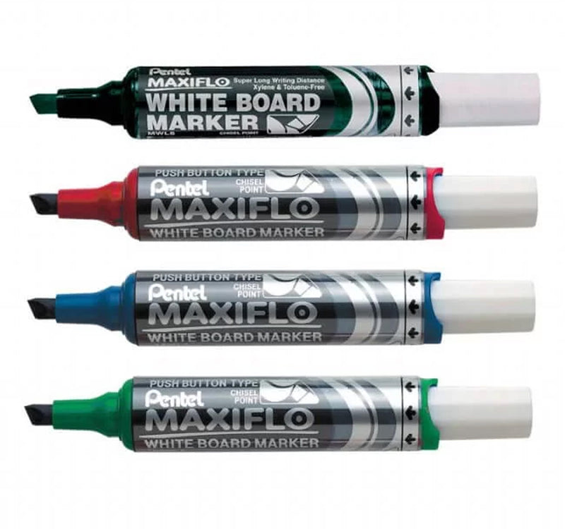 Pentel Maxiflo Medium Chisel Tip Liquid Ink Dry Wipe Marker, 8 Pcs, MWL608
