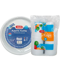 LuLu Plastic Plates 26cm 25 pcs + Plastic Cups 6oz 50 pcs