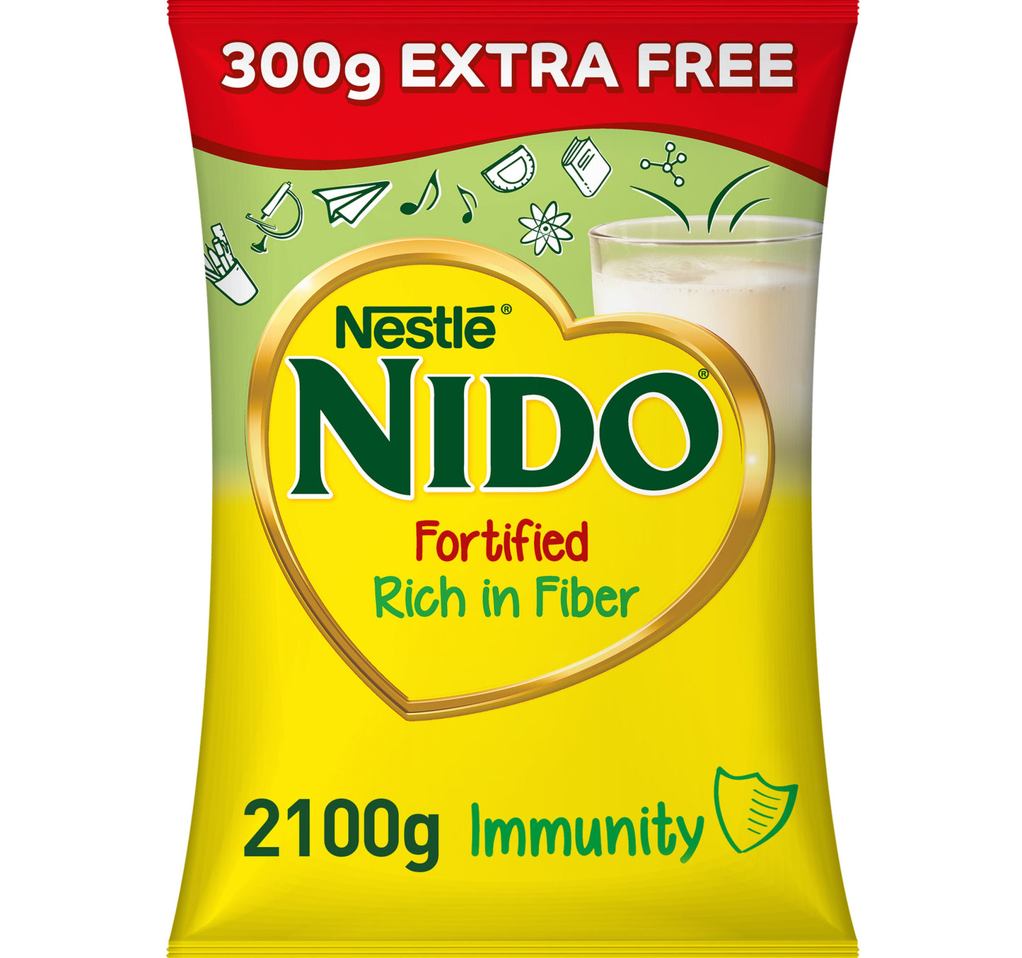 نستله نيدو حليب مجفف مدعم غني بالألياف كيس 1800 جم + 300 جم
