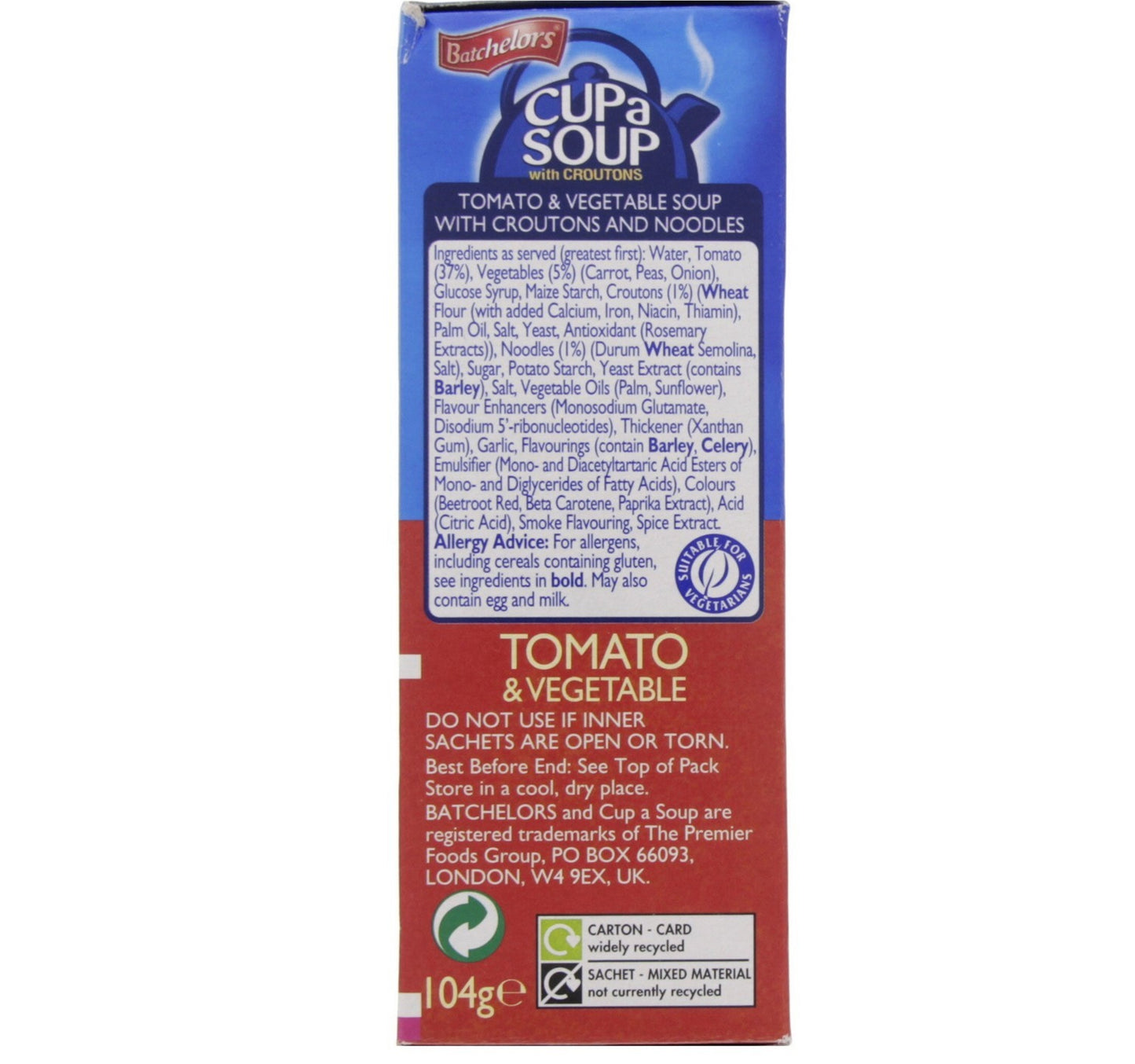Batchelors Cup A Soup Tomato and Vegetable with Croutons 104 g
