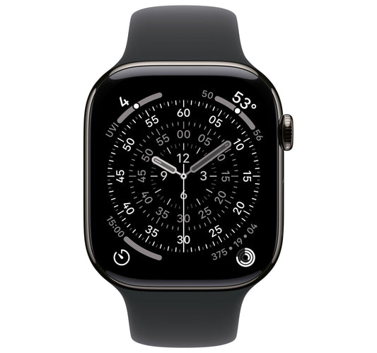 Apple Watch Series 11 GPS + Cellular Smartwatch, 46 mm Slate Titanium Case with Black Sport Band (M/L), MFD24AF/A