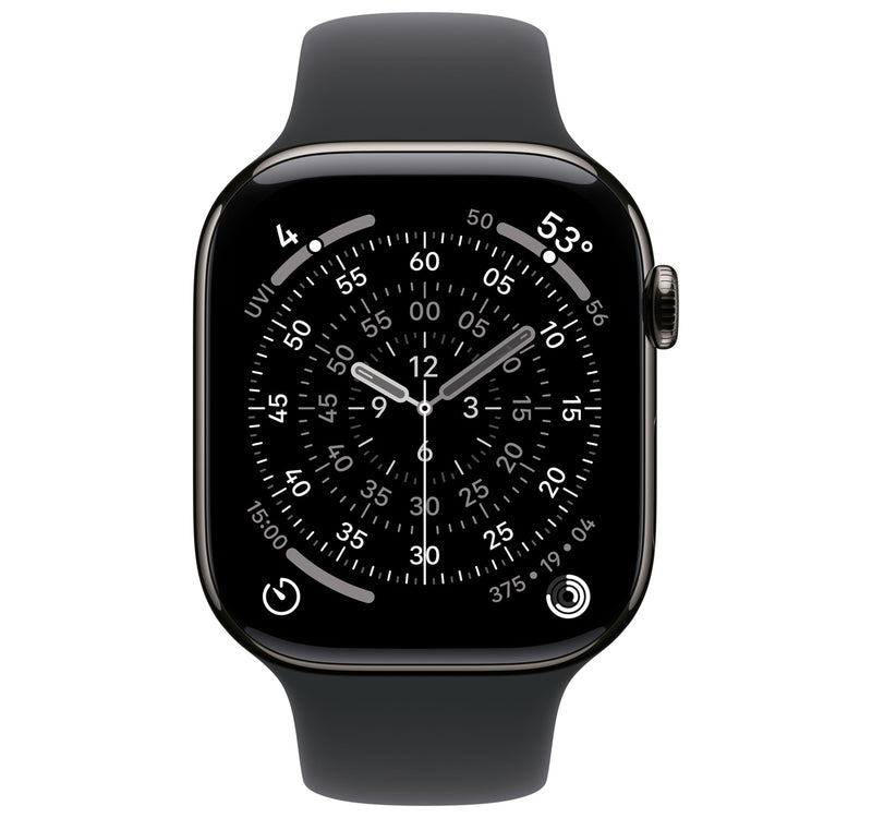 Apple Watch Series 11 GPS + Cellular Smartwatch, 46 mm Slate Titanium Case with Black Sport Band (M/L), MFD24AF/A