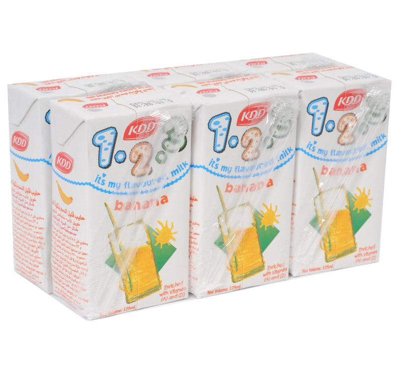 KDD 1-2-3 Banana Flavoured Long Life Low Fat Milk 6 x 125 ml