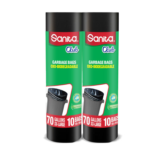 أكياس قمامة سانيتا كلوب قابلة للتحلل البيولوجي، 70 جالون، مقاس كبير جدًا، 125 × 105 سم، 2 × 10 قطع