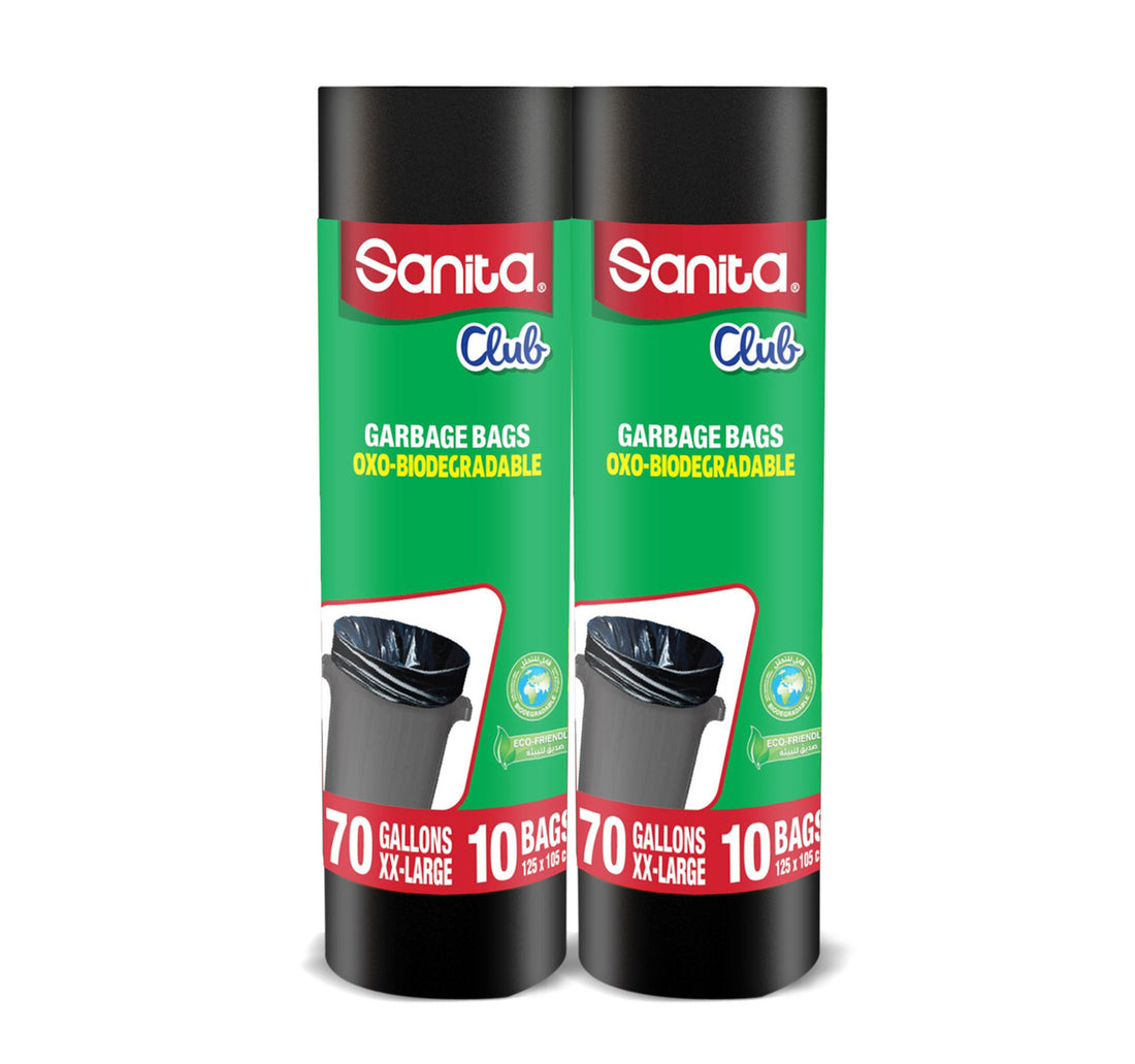أكياس قمامة سانيتا كلوب قابلة للتحلل البيولوجي، 70 جالون، مقاس كبير جدًا، 125 × 105 سم، 2 × 10 قطع