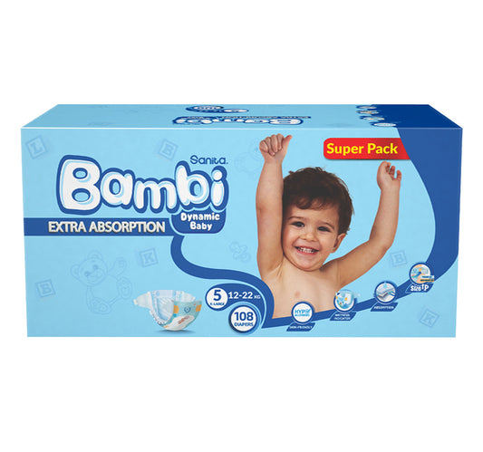 Sanita Bambi Baby Diaper Size 5 Extra Large 12-22 kg 108 pcs