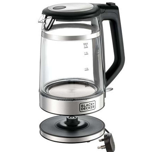 Black+Decker Glass Kettle Double Wall 1.7 L 2200W Silver