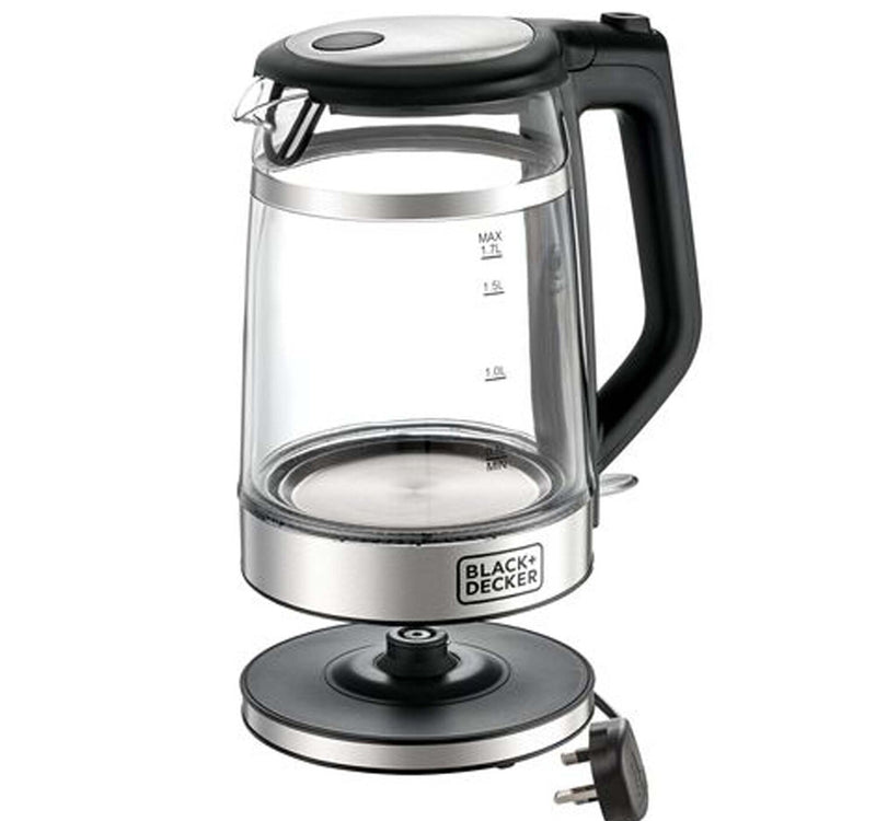 Black+Decker Glass Kettle Double Wall 1.7 L 2200W Silver