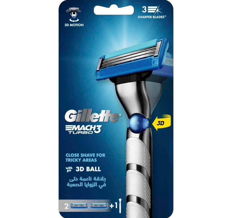 Gillette Mach3 Turbo 3D Razor 1 Handle + 2 Blades