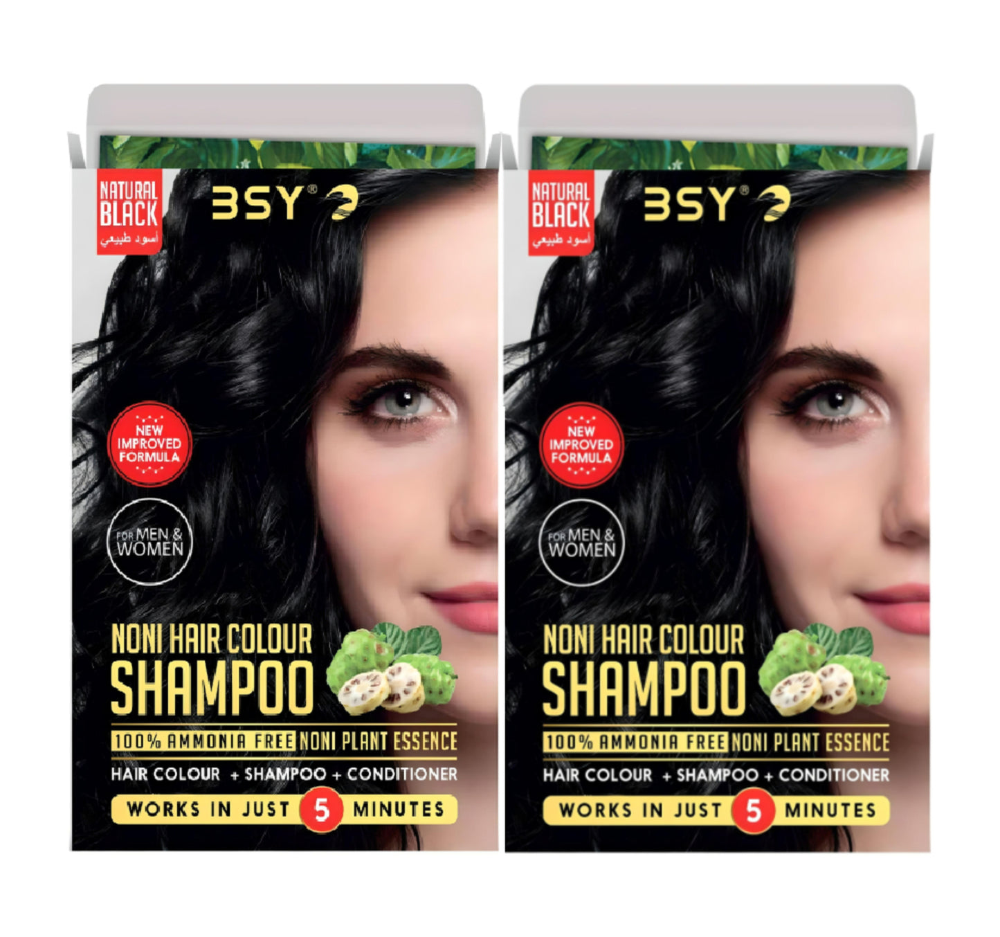 BSY Noni Hair Colour Shampoo Natural Black Value Pack 2 x 20 ml