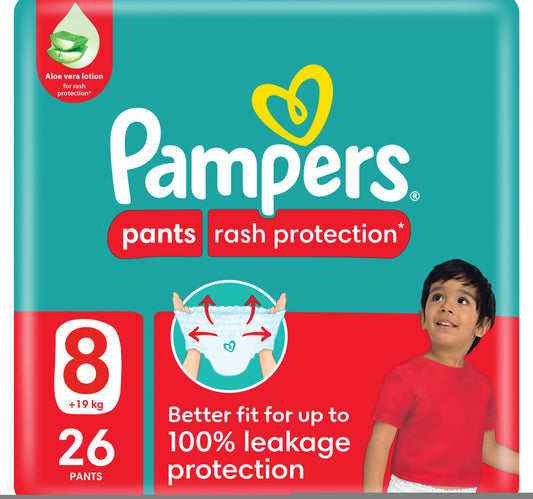 Pampers Rash Protection Pants Diapers, Size 8, 19+kg Value Pack, 26 pcs