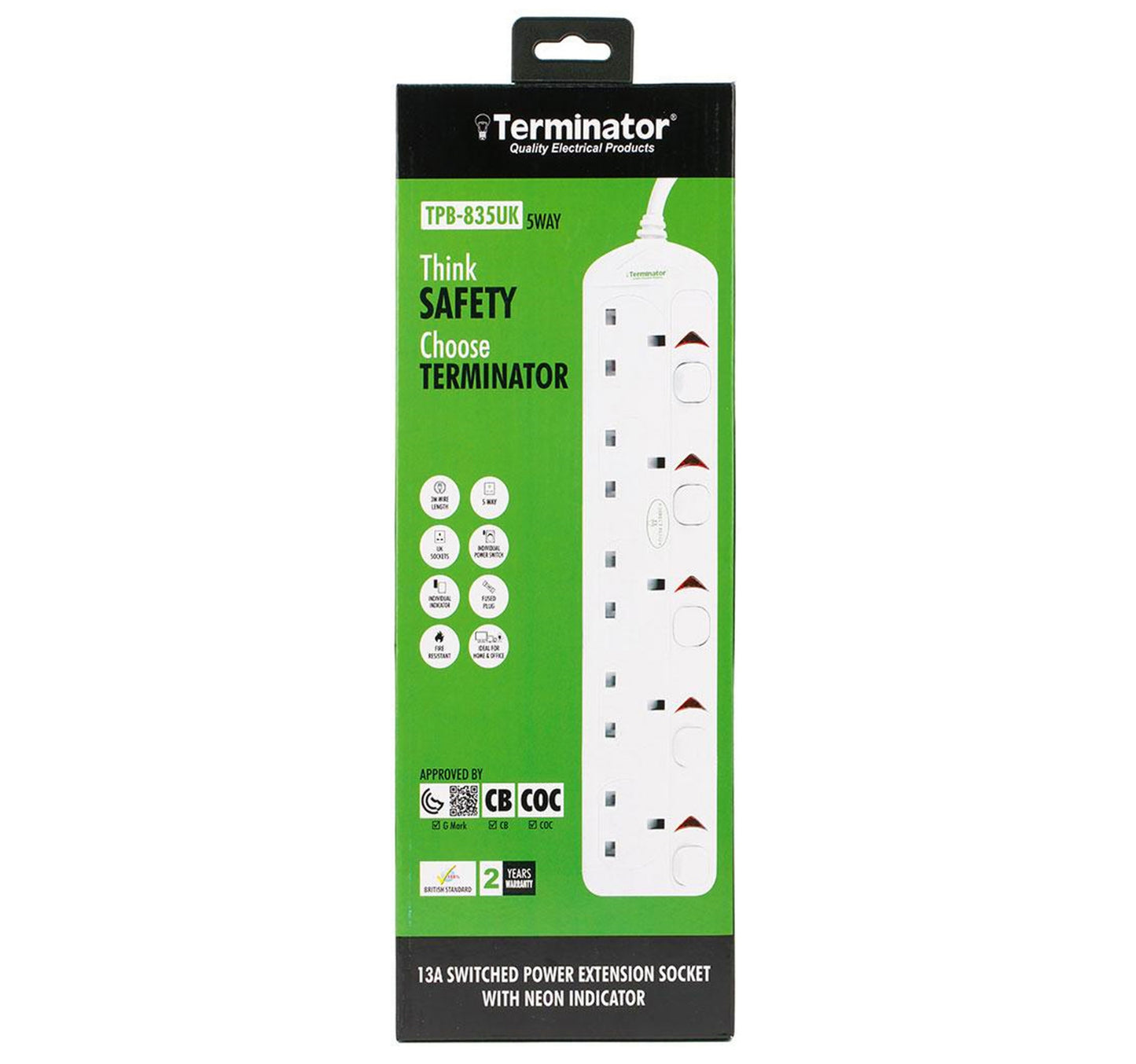 Terminator Extension Socket 5 Way TPB-835UK 3 Meter