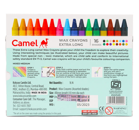 Camel Wax Crayons Extra Long 16 Shades