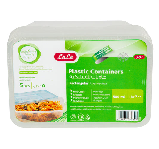 LuLu Plastic Containers Rectangular 5 x 1000 ml + 5 x 500 ml