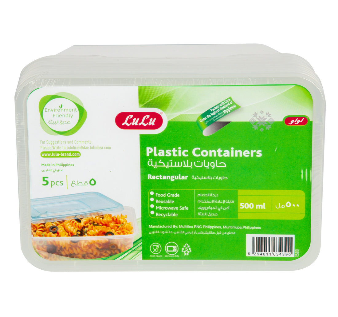 LuLu Plastic Containers Rectangular 5 x 1000 ml + 5 x 500 ml