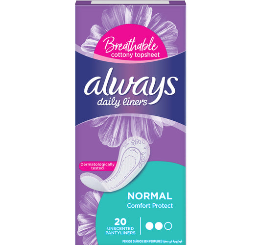 فوط صحية يومية من أولويز، مريحة، حماية عادية، غير معطرة، 20 قطعة