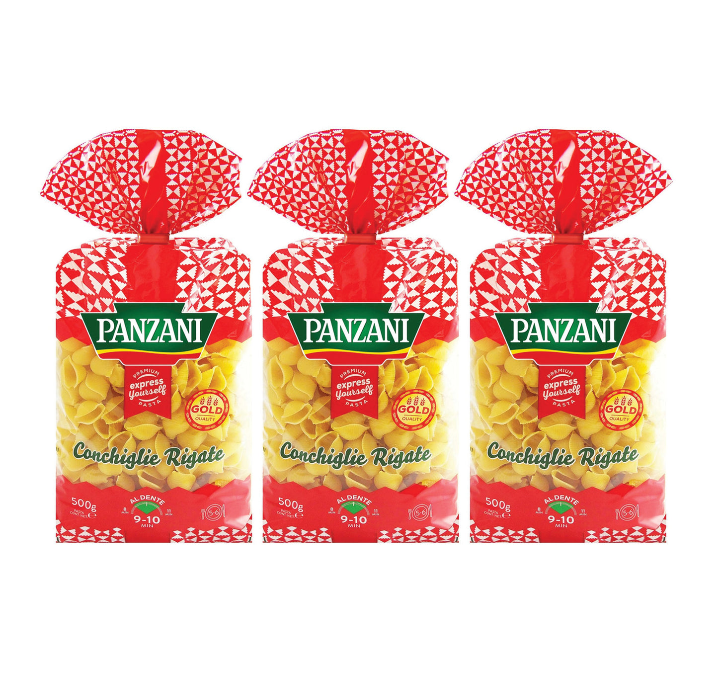 Panzani Conchiglie Rigate Pasta Value Pack 3 x 500 g