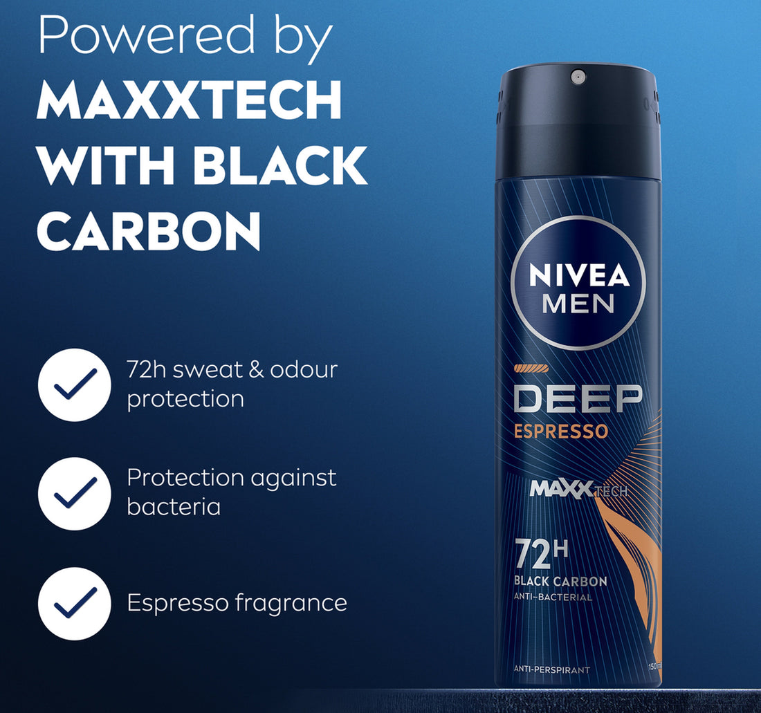 Nivea Men Deep Espresso Spray with Black Carbon 72H Sweat & Odor Protection 150 ml