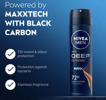 Nivea Men Deep Espresso Spray with Black Carbon 72H Sweat & Odor Protection 150 ml