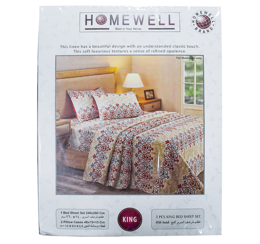 Homewell King Size Bed Sheet, 240 x 260 cm, Assorted