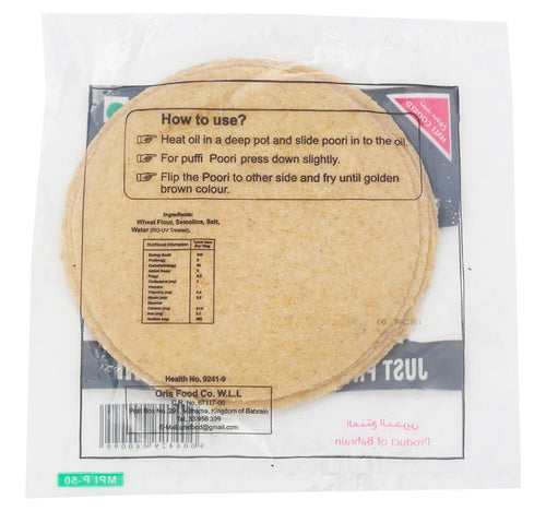 Oris Ready to Fry Whole Wheat Poori 6 pcs